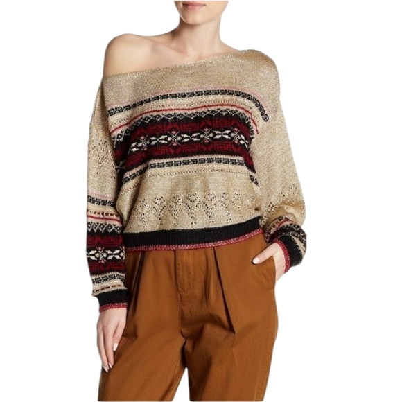 Free People Ski Lake Metallic One Shoulder Sweater Size Small - Picture 1 of 9